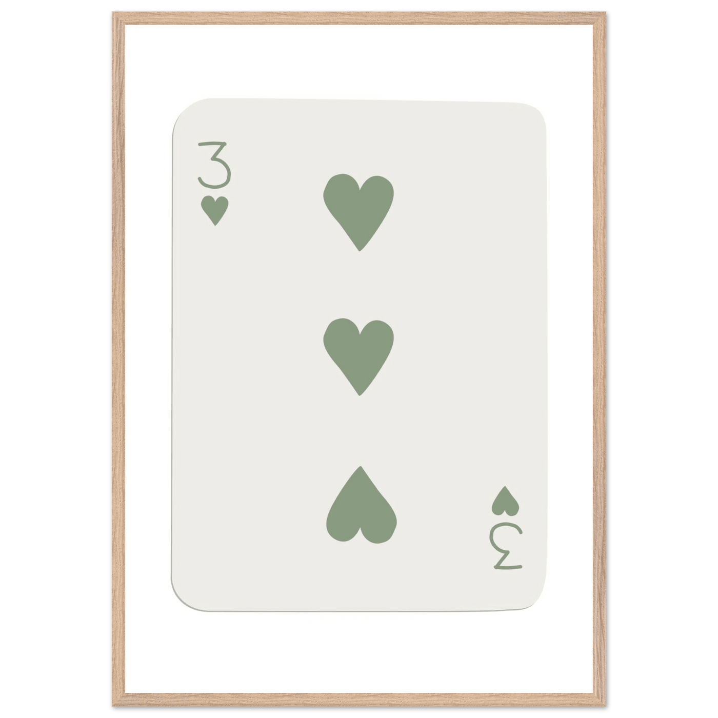 Minimalist Three of Hearts Poker Card Print - Mounted & Framed Eco-Friendly Wall Art for Modern Decor - Vibrantwalls