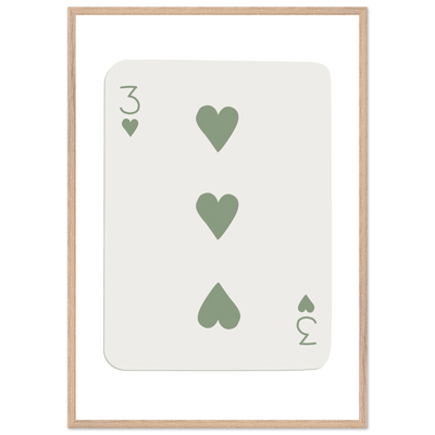 Minimalist Three of Hearts Poker Card Print - Mounted & Framed Eco-Friendly Wall Art for Modern Decor - Vibrantwalls