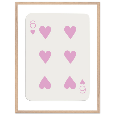 Minimalist Pink Six of Hearts Poker Card Print - Mounted Framed Eco-Friendly Wood Art - Vibrantwalls
