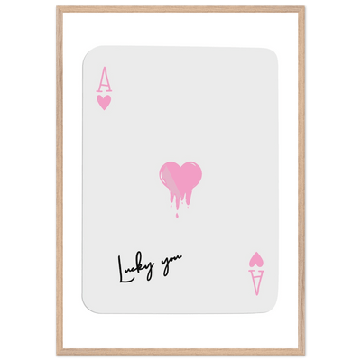 Lucky You - Ace of Hearts Drip Pink Print - Mounted Framed Poster Art with Eco-Friendly Wood Frame - Vibrantwalls
