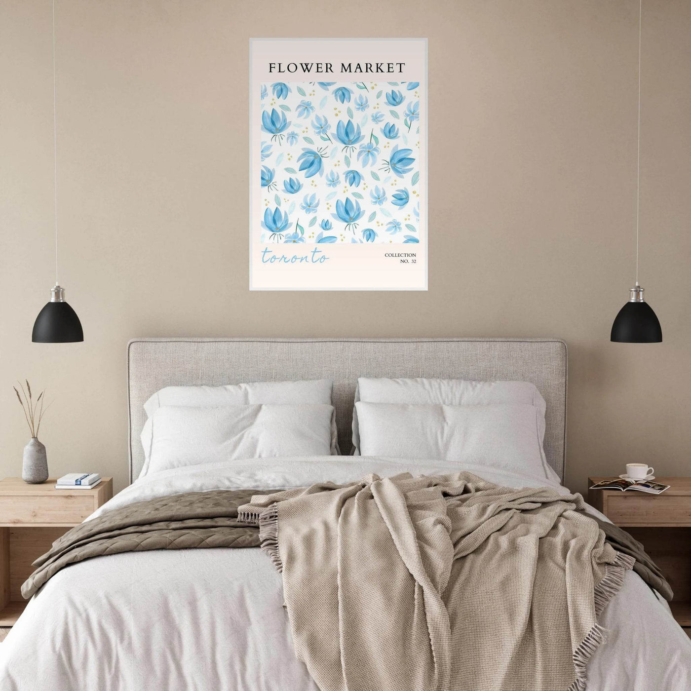 Toronto Flower Market Wall Art – Delicate Blue Floral & Gold Dot Prints | Framed & Ready-to-Hang - Vibrantwalls