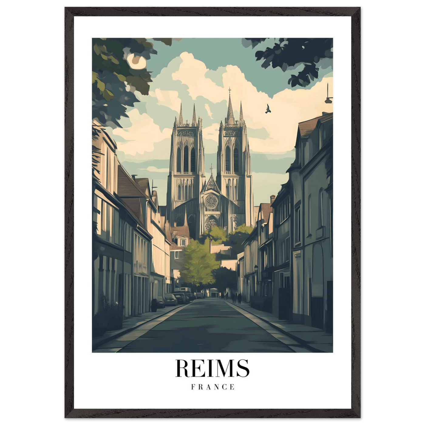 Reims France Framed Poster – Vintage Cathedral Cityscape Wall Art with Customizable Wooden Frame - Vibrantwalls
