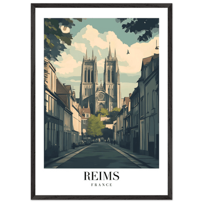 Reims France Framed Poster – Vintage Cathedral Cityscape Wall Art with Customizable Wooden Frame - Vibrantwalls