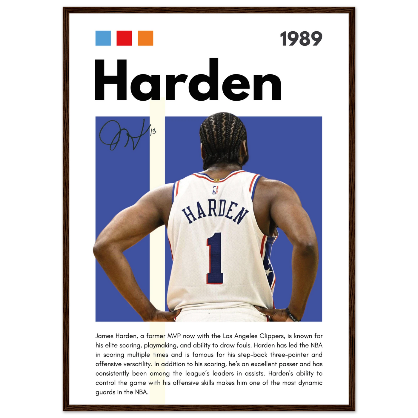 James Harden The Beard Clippers Framed Poster 50x70 cm 20x28″ Dark wood frame Vibrantwalls