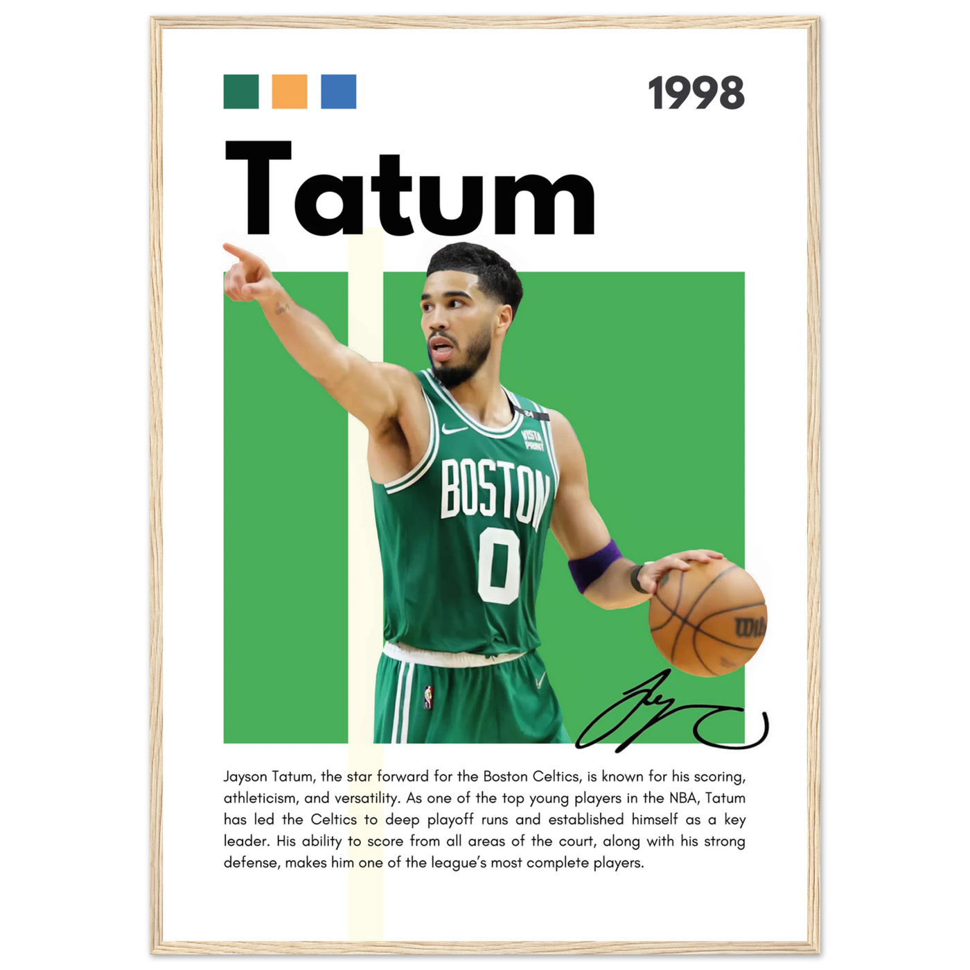 Jayson Tatum Boston Celtics Star Framed Poster A1 (59.4 x 84.1 cm) Wood frame Vibrantwalls