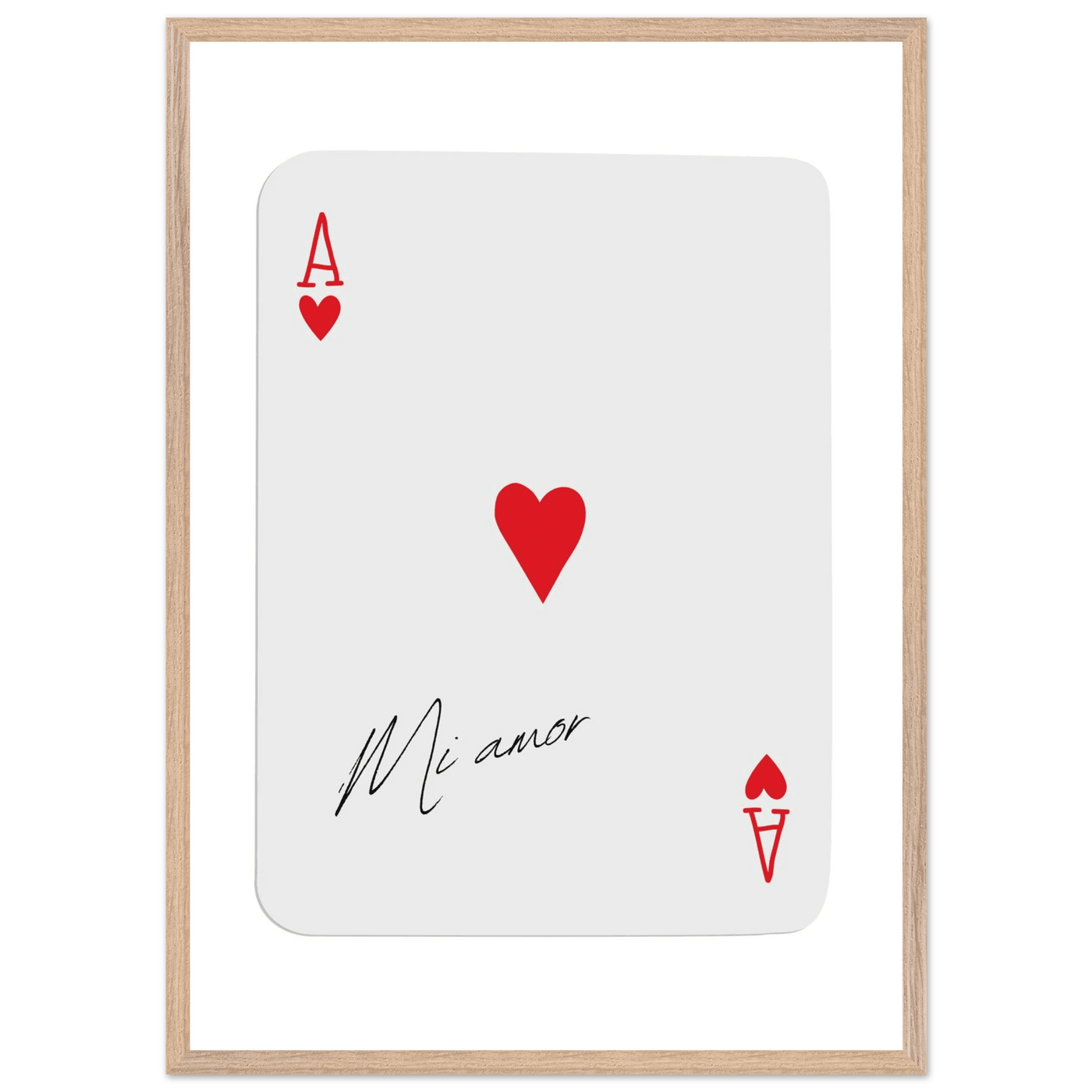 Mi Amor Ace of Hearts - Framed Poker Card Art Print, Eco-Friendly Wood Frame & Shatterproof Plexiglass - Vibrantwalls