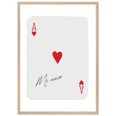 Mi Amor Ace of Hearts - Framed Poker Card Art Print, Eco-Friendly Wood Frame & Shatterproof Plexiglass - Vibrantwalls