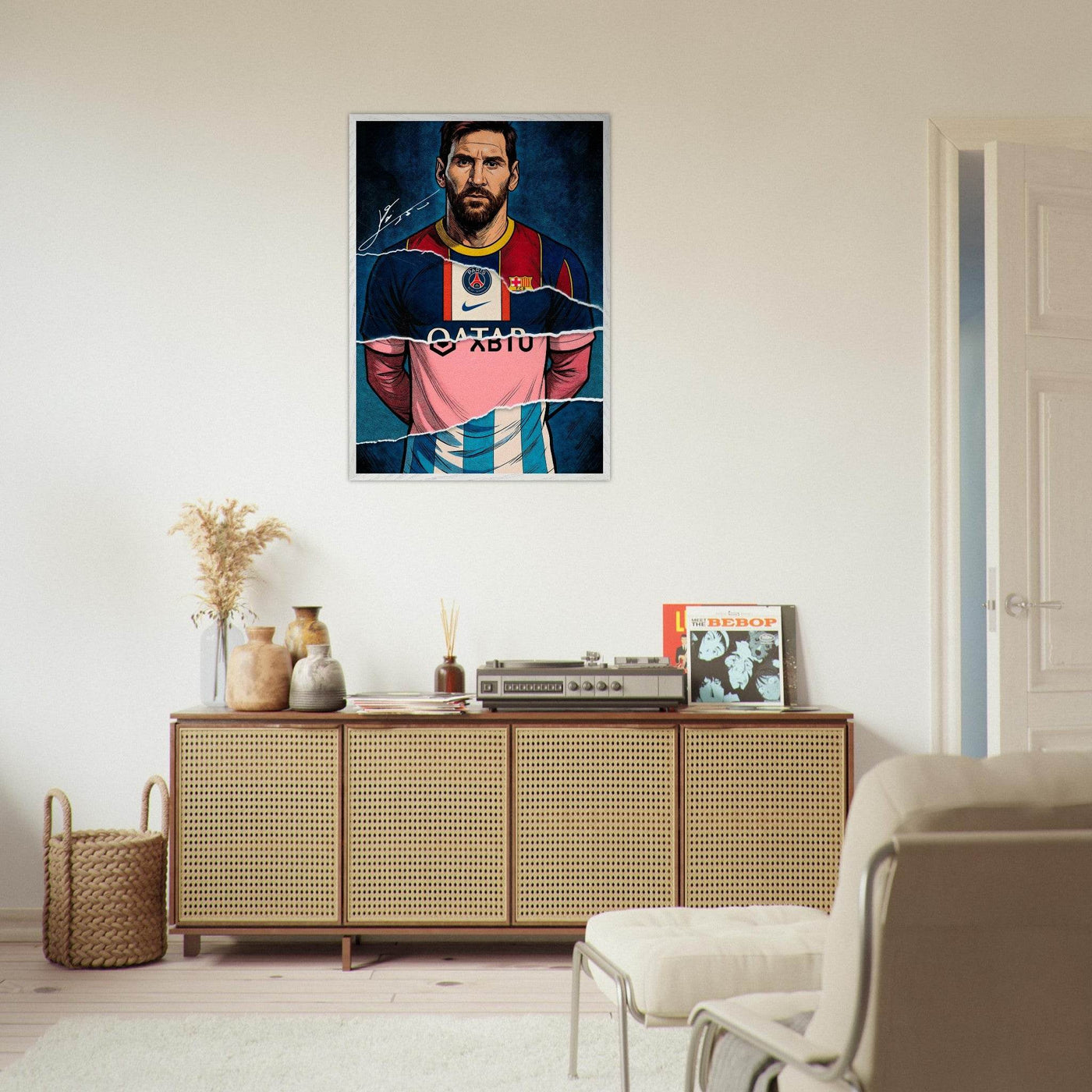 Lionel Messi Split Kit Pop Art Framed Poster – Eco-Friendly, Ready to Hang - Vibrantwalls