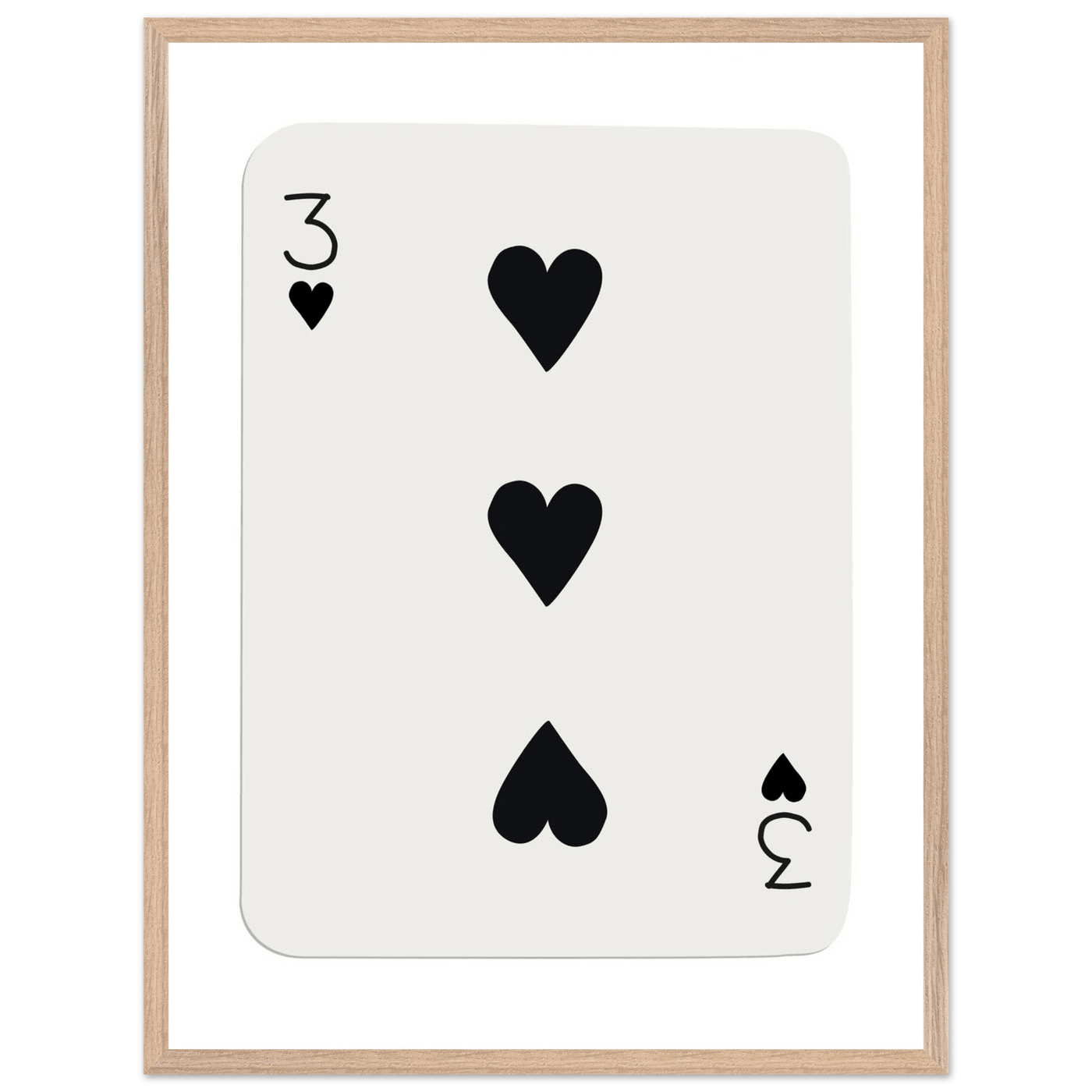 Three of Hearts Poker Card Print - Eco-Friendly Framed Poster Art, Available in Multiple Sizes & Frame Finishes - Vibrantwalls