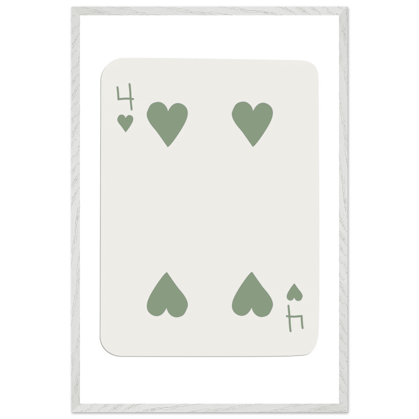 Minimalist Poker Card Art - Four of Hearts - Framed Poster, Sage Green Eco-Friendly Wood Frame - Vibrantwalls