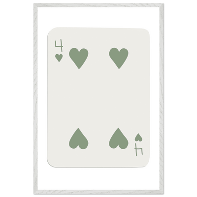 Minimalist Poker Card Art - Four of Hearts - Framed Poster, Sage Green Eco-Friendly Wood Frame - Vibrantwalls