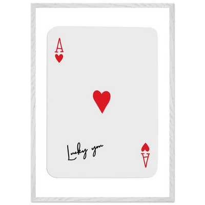 Lucky You Ace of Hearts Card Print - Framed Poker Art, Modern Design, Eco-Friendly Wood Frame - Vibrantwalls