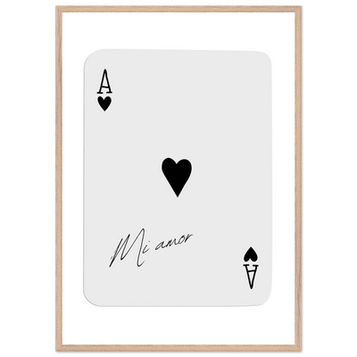 Mi Amor Ace of Hearts Framed Poster Art - Romantic Card Print with Eco-Friendly Wood Frame, Multiple Sizes & Colors - Vibrantwalls