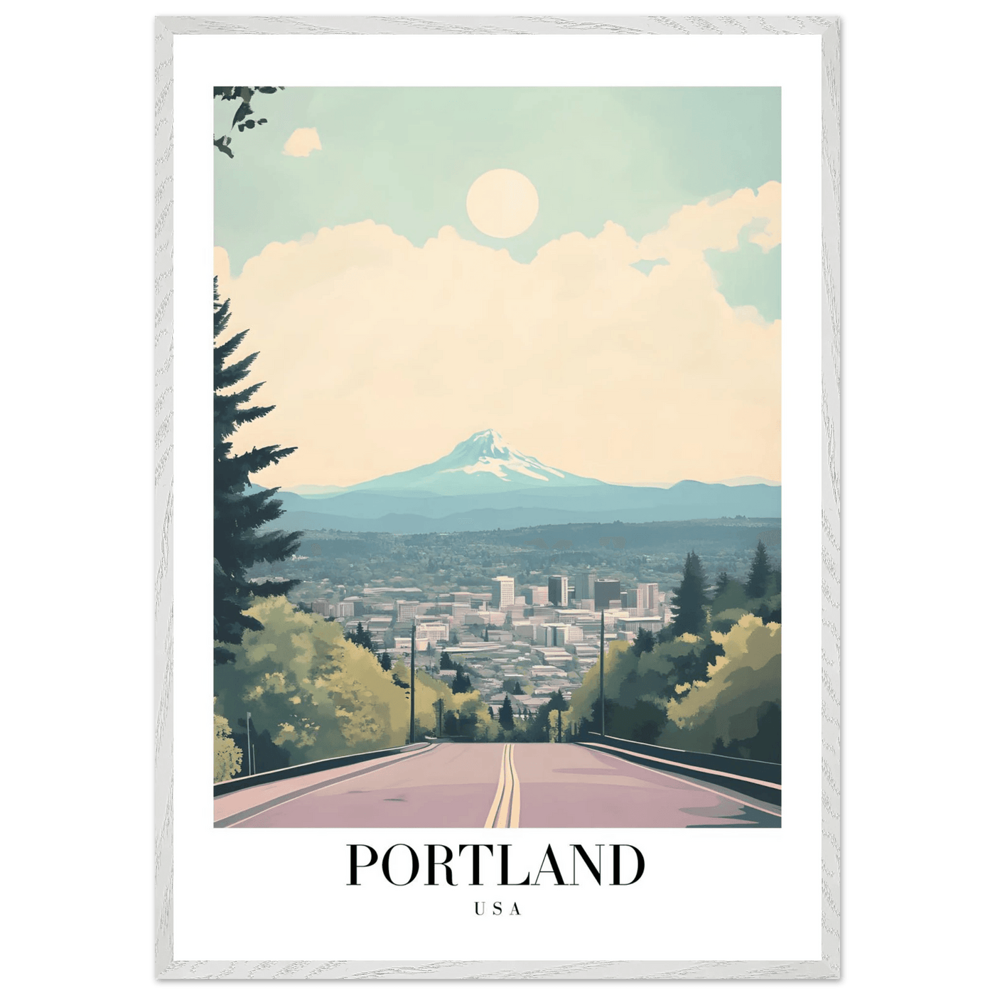 Portland Oregon Framed Poster – Mid-Century Modern Travel Art with Your Choice of Frame - Vibrantwalls