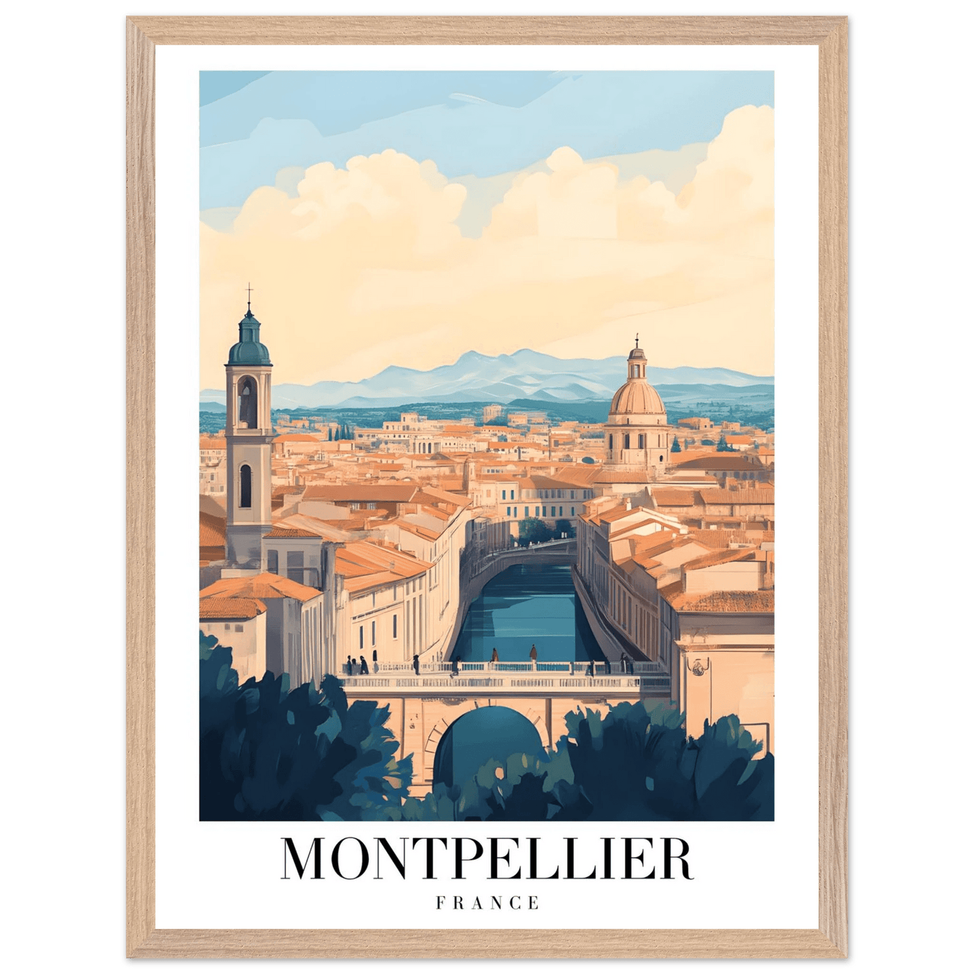 Montpellier France Framed Poster – Vintage Travel Wall Art with Wooden Frame - Vibrantwalls