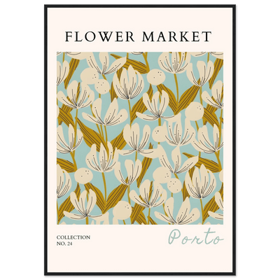 Flower Market Porto Abstract Floral Framed Poster | Calming Blue & Gold Botanical Art Print, Ready-to-Hang - Vibrantwalls