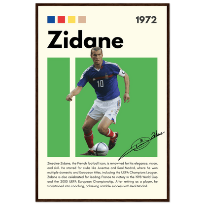 Zinedine Zidane Football Legend Framed French Poster 60x90 cm 24x36″ Dark wood frame Vibrantwalls