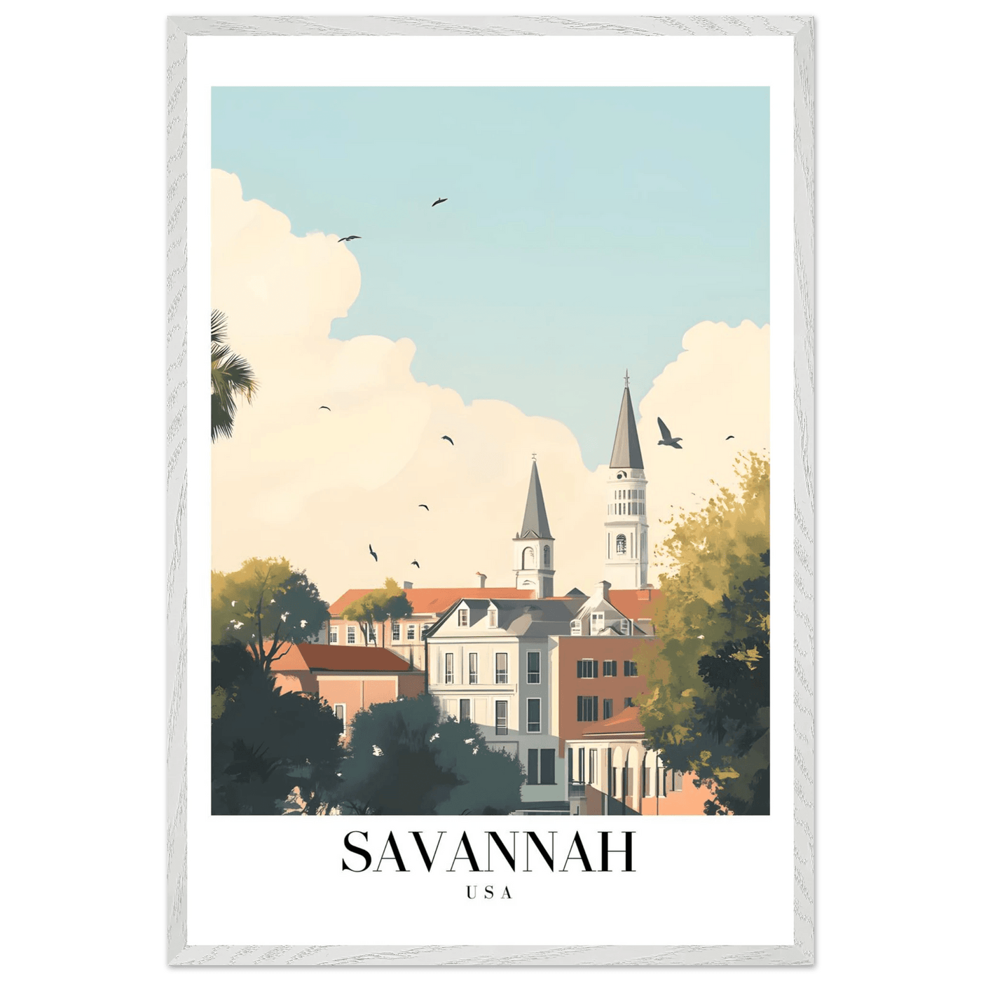 Savannah USA Framed Poster – Charming Cityscape Art with Wooden Frame - Vibrantwalls