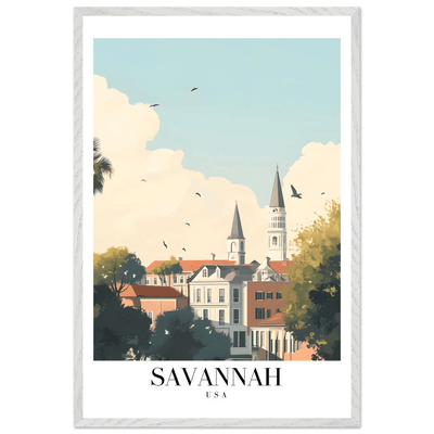 Savannah USA Framed Poster – Charming Cityscape Art with Wooden Frame - Vibrantwalls