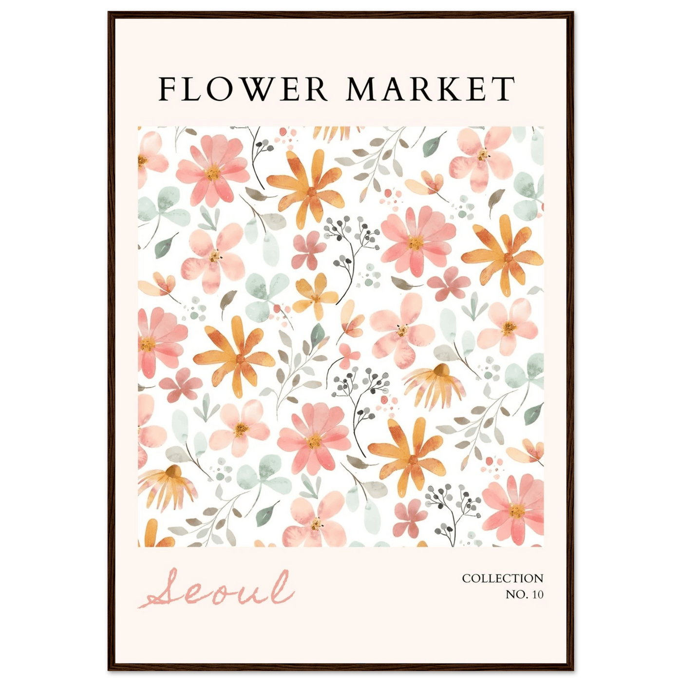Seoul Flower Market Framed Poster – Delicate Watercolor Blooms & Botanical Art Print | Ready-to-Hang - Vibrantwalls