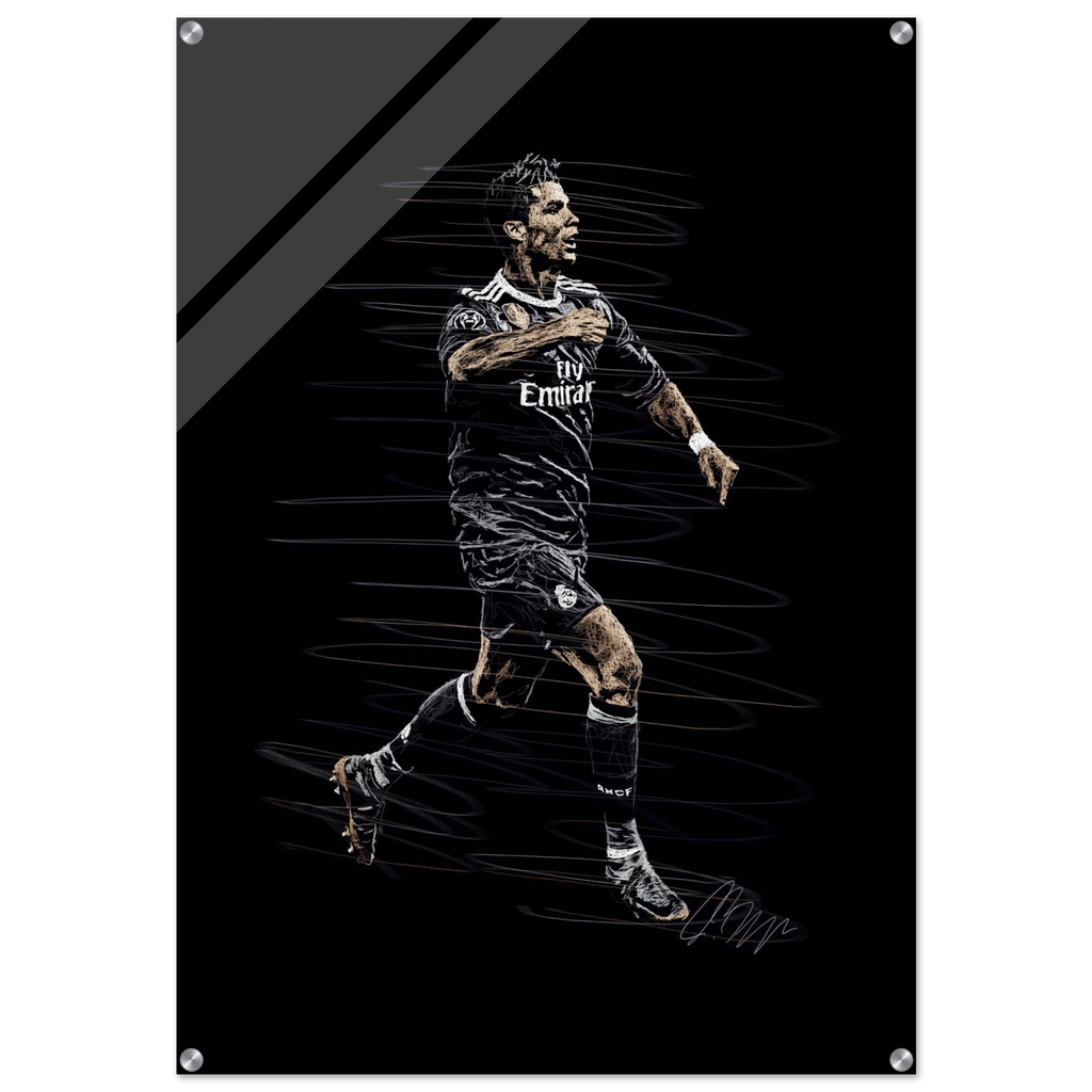 Cristiano Ronaldo Abstract Art Acrylic Print – Dynamic, Glossy, Modern Wall Decor in Various Sizes - Vibrantwalls