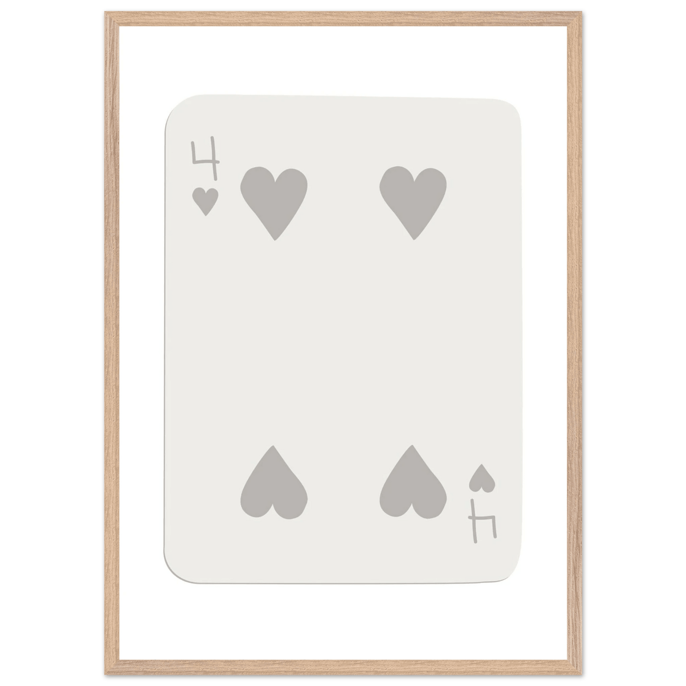 Four of Hearts Poker Card Print - Minimalist Mounted Framed Poster Art, Eco-Friendly Wood Frame - Vibrantwalls