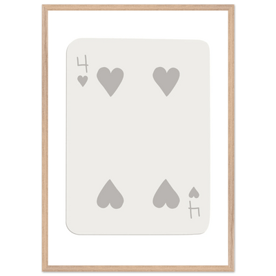 Four of Hearts Poker Card Print - Minimalist Mounted Framed Poster Art, Eco-Friendly Wood Frame - Vibrantwalls