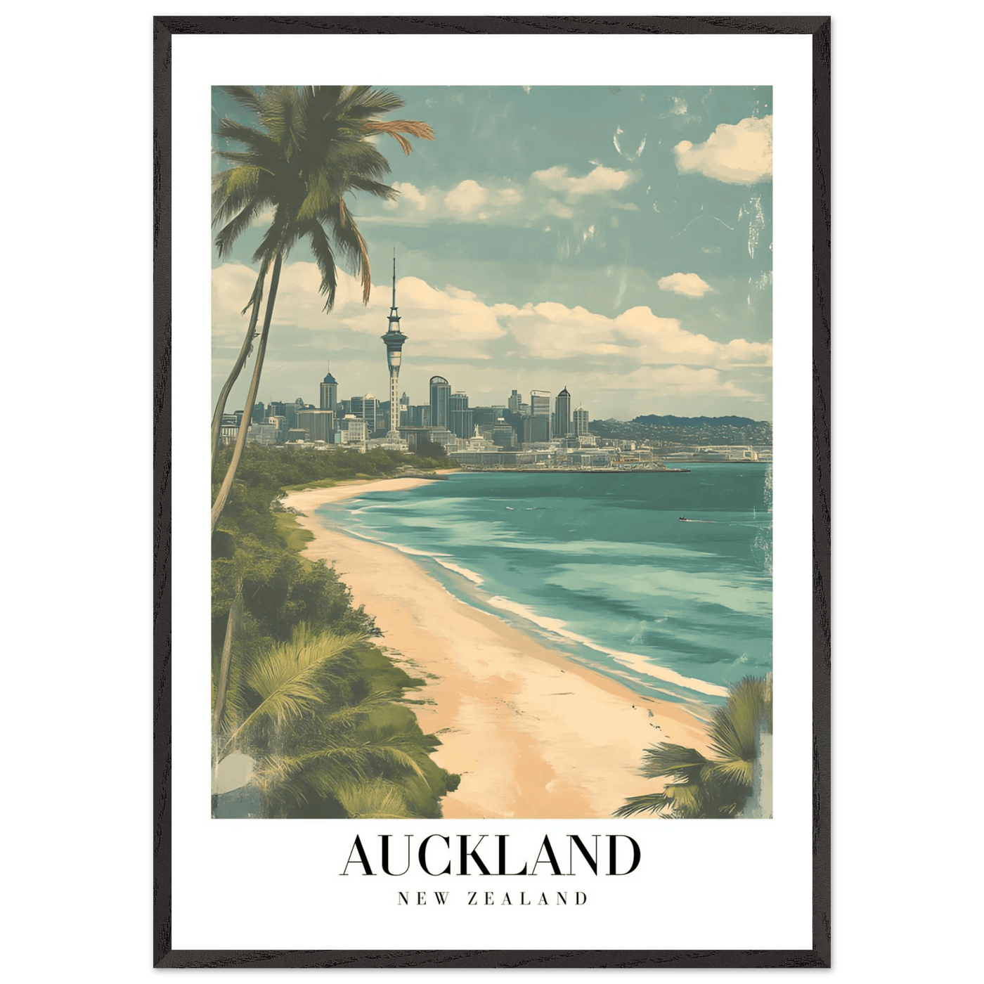 Auckland New Zealand Framed Poster – Vintage Coastal City Travel Wall Art with Wooden Frame Options - Vibrantwalls