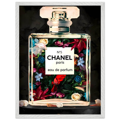 Chanel No. 5 Floral Fantasy Framed Art Print: A Timeless Blend of Iconic Fragrance and Vibrant Botanicals - Vibrantwalls