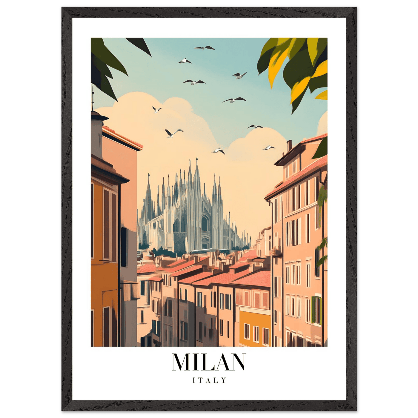 Milan Italy Framed Poster – Vintage Travel Wall Art with Duomo View & Wooden Frame - Vibrantwalls