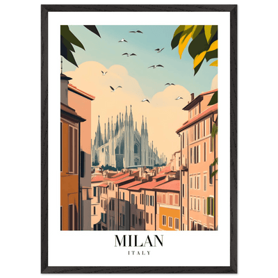 Milan Italy Framed Poster – Vintage Travel Wall Art with Duomo View & Wooden Frame - Vibrantwalls