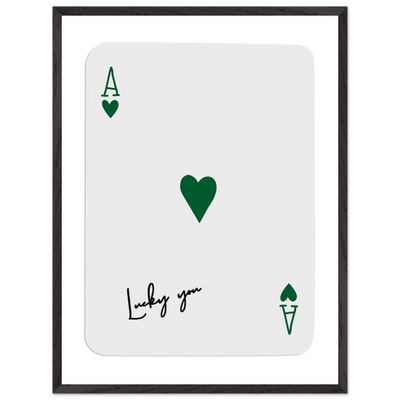 Lucky You Ace of Hearts Poker Card Art - Eco-Friendly Framed Print with Deep Green Accent - Vibrantwalls
