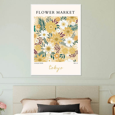 Tokyo Flower Market Framed Poster – Botanical Golden & White Floral Print | Ready-to-Hang Wall Art - Vibrantwalls