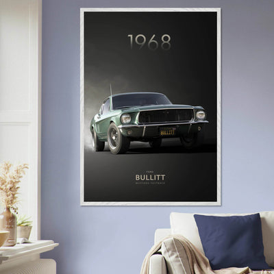 1968 Bullitt Mustang GT - 50th Anniversary Framed Poster | Iconic Green, Ready-to-Hang, Premium Quality - Vibrantwalls