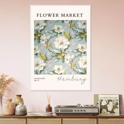 Hamburg 'Flower Market' Framed Poster – Elegant Magnolia & Cherry Blossom Art Print | Ready-to-Hang - Vibrantwalls
