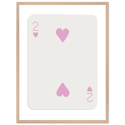 Minimalist Pink Two of Hearts Poker Card Art Print - Framed & Mounted Eco-Friendly Decor, Custom Sizes Available - Vibrantwalls