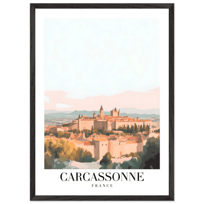 Carcassonne France Framed Poster – Vintage Travel Wall Art in Pastel Hues & Wooden Frame - Vibrantwalls