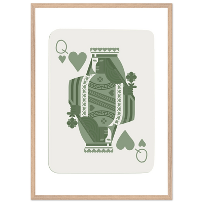 Queen of Spades Poker Card Print - Sage Green Wall Art - Mounted Framed Poster, Eco-Friendly Wood Frame - Vibrantwalls