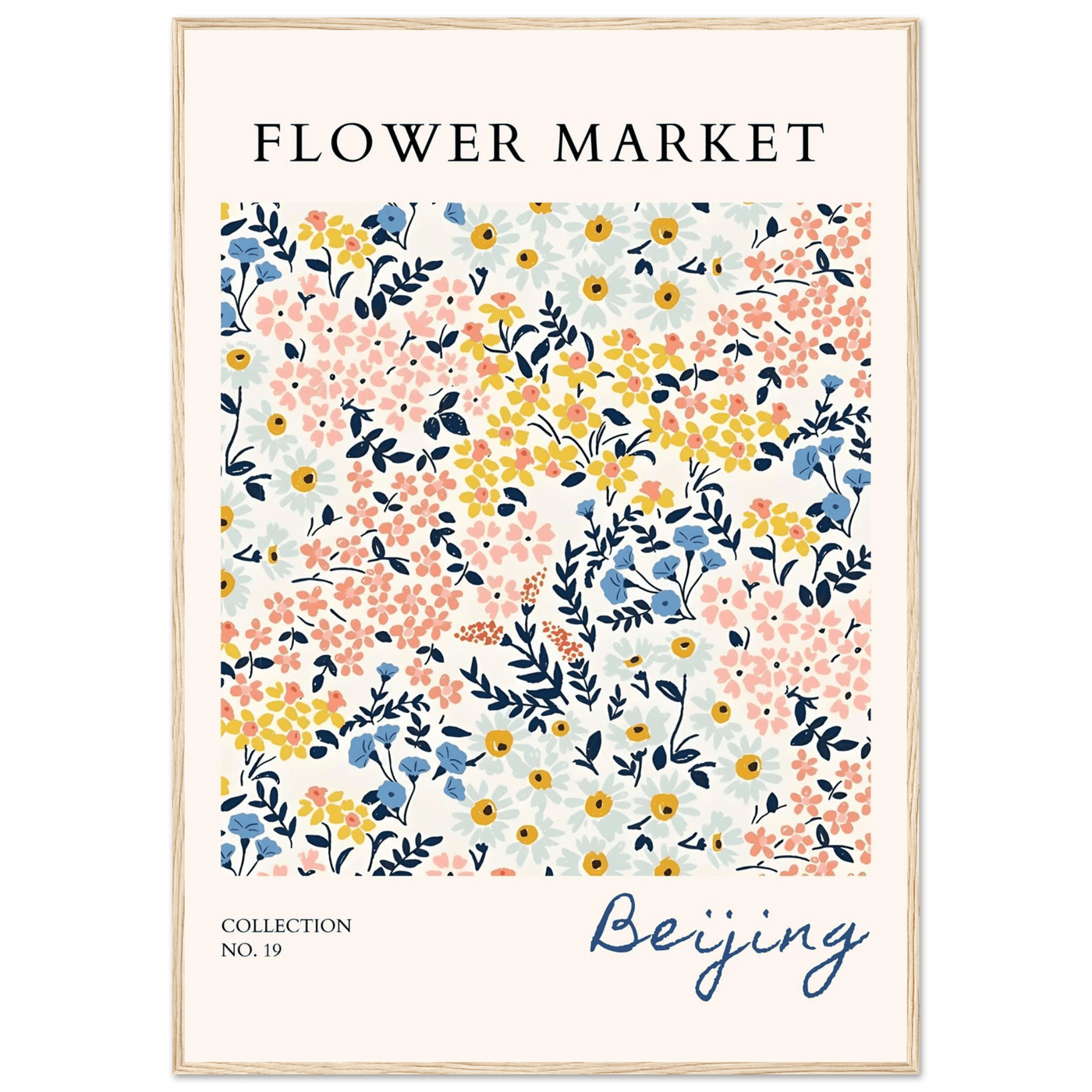 Flower Market Beijing Framed Poster – Whimsical Floral Art Print in Pastel Hues | Ready-to-Hang Wall Decor - Vibrantwalls