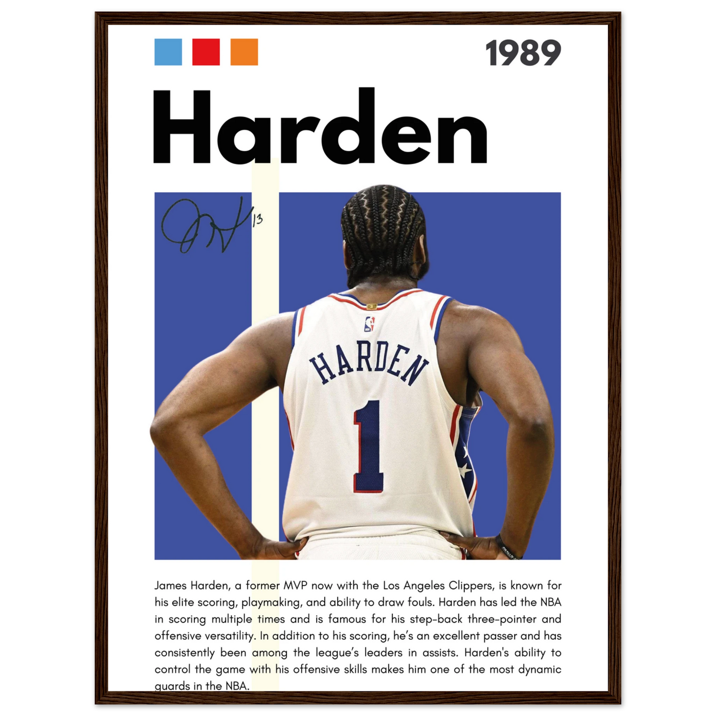 James Harden The Beard Clippers Framed Poster 45x60 cm 18x24″ Dark wood frame Vibrantwalls