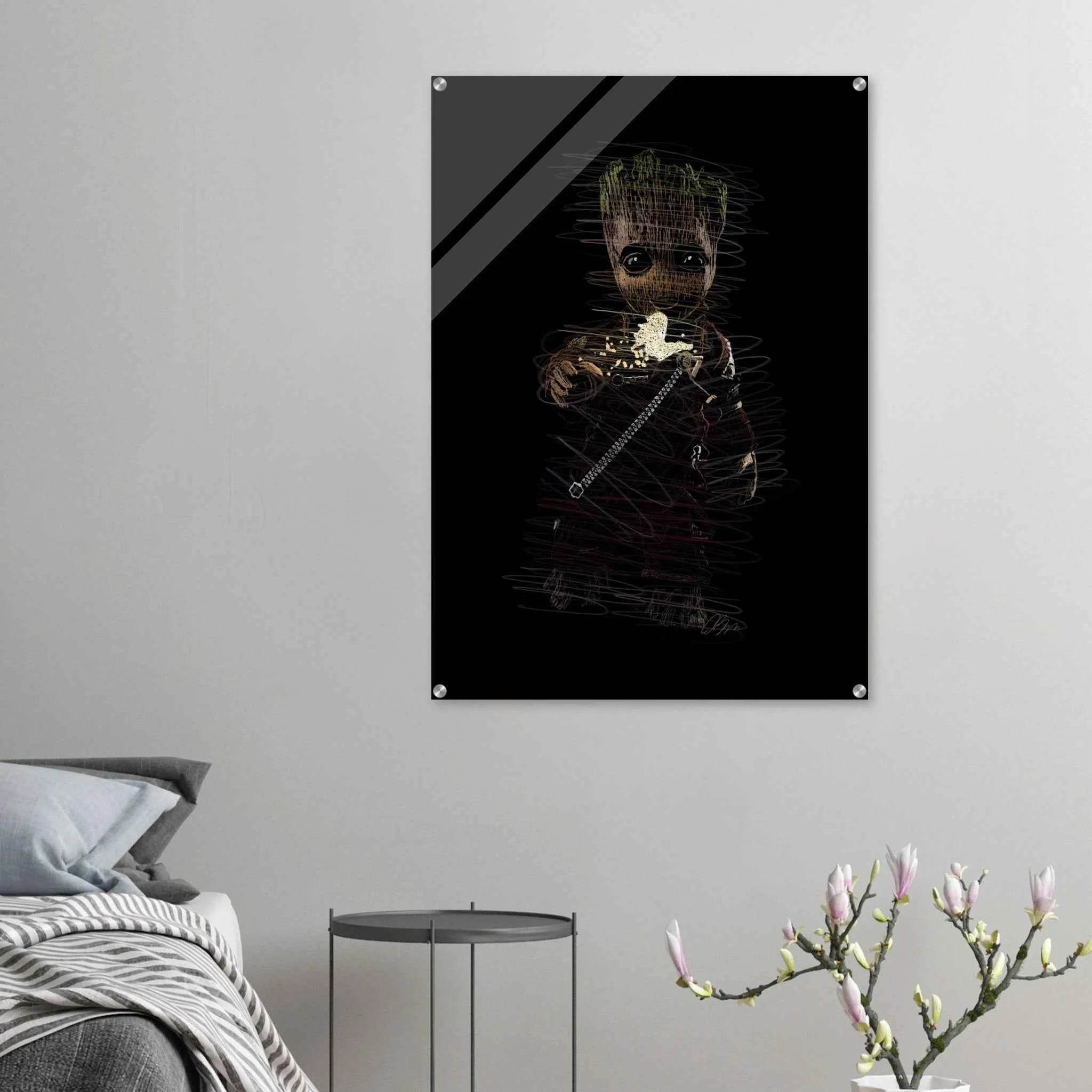 Baby Groot Acrylic Print - Whimsical Scribble Art for Home Decor - Vibrantwalls