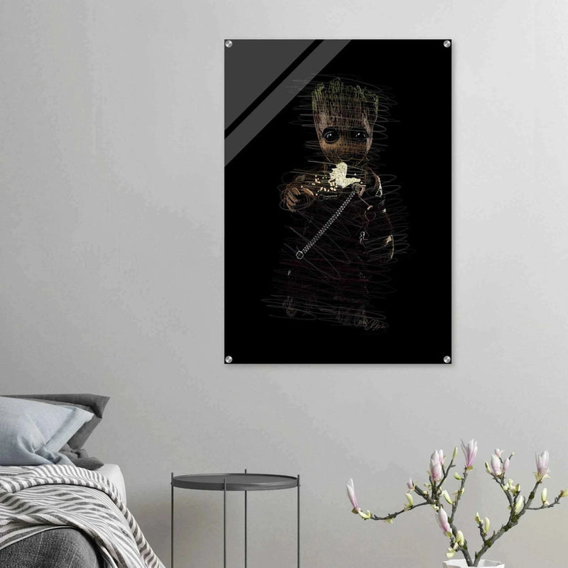 Baby Groot Acrylic Print - Whimsical Scribble Art for Home Decor - Vibrantwalls