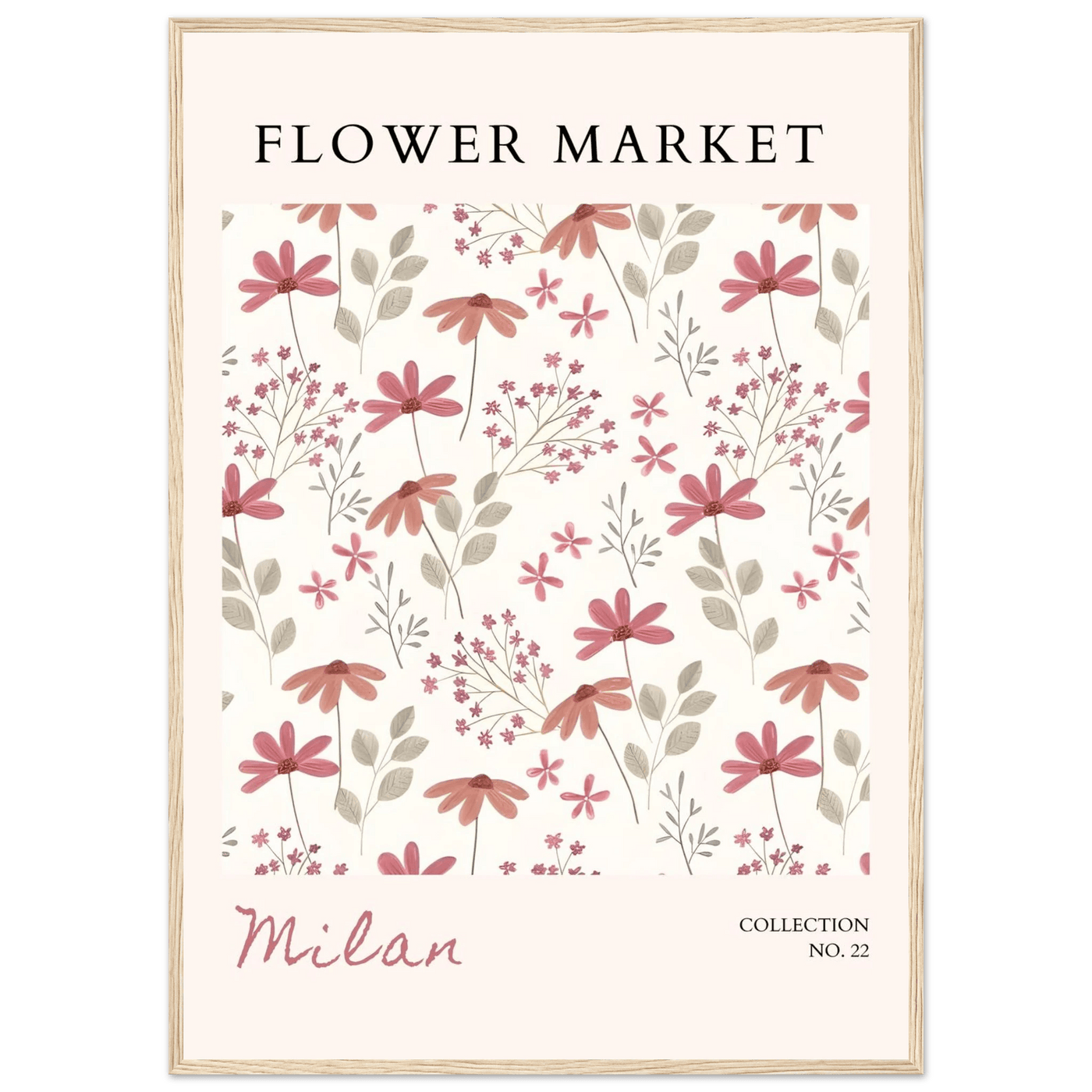 Milan Flower Market Framed Poster – Blush & Sage Floral Art Print | Ready-to-Hang Wall Decor - Vibrantwalls