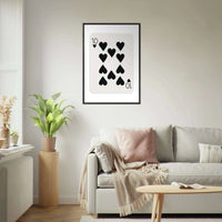 Minimalist Ten of Hearts Poker Card Print - Mounted Framed Poster Art, Eco-Friendly Wood Frame - Vibrantwalls