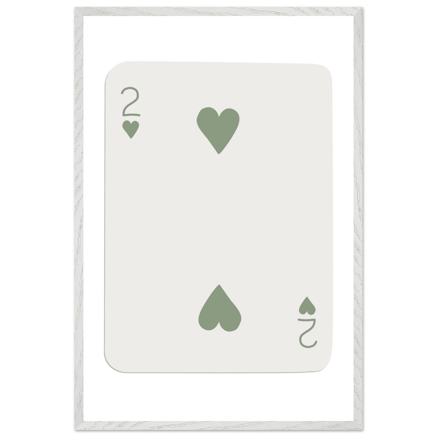 Minimalist Two of Hearts Poker Card Print - Sage Green & Cream Framed Art for Modern Decor, Eco Wood Frame - Vibrantwalls