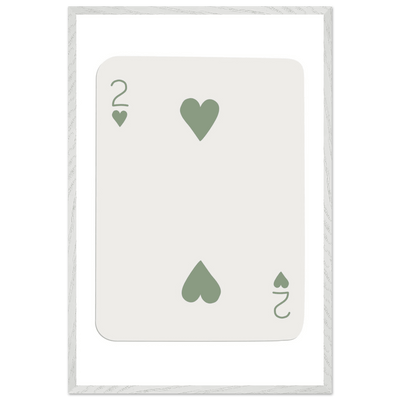 Minimalist Two of Hearts Poker Card Print - Sage Green & Cream Framed Art for Modern Decor, Eco Wood Frame - Vibrantwalls