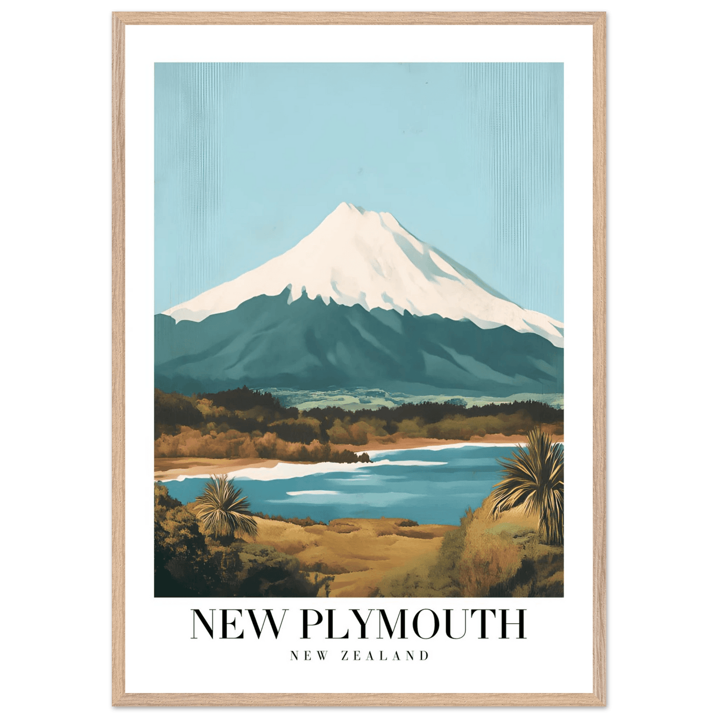 New Plymouth New Zealand Framed Poster – Vintage Mount Taranaki Travel Art - Vibrantwalls