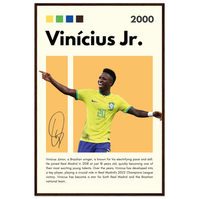 Vinicius Jr. Brazil Soccer Framed Poster – Dynamic Football Legend Art Print in Multiple Sizes & Frame Finishes 60x90 cm 24x36″ Dark wood frame Vibrantwalls