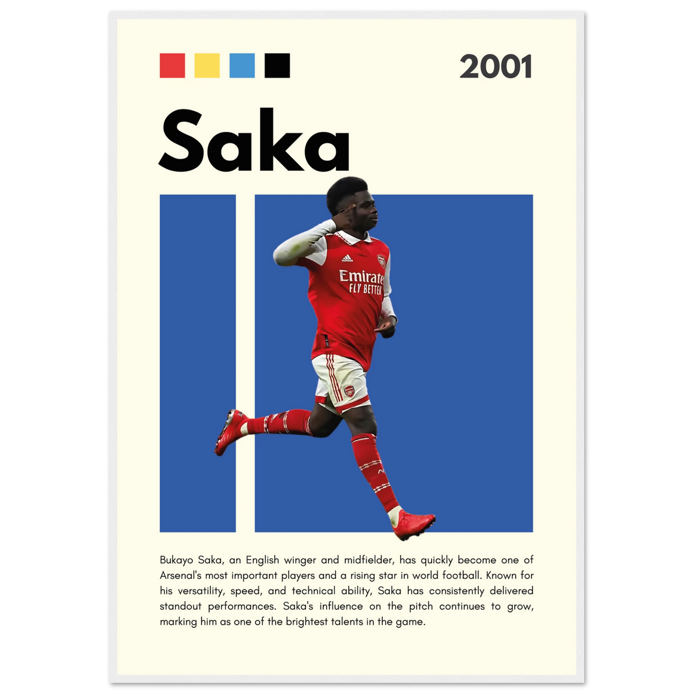 Bukayo Saka Arsenal Framed Poster – Modern Football Art Print for Gooners 70x100 cm 28x40″ White frame Vibrantwalls