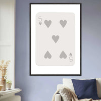 Minimalist Five of Hearts Poker Card Print - Eco-Friendly Mounted Framed Art for Modern Decor - Vibrantwalls